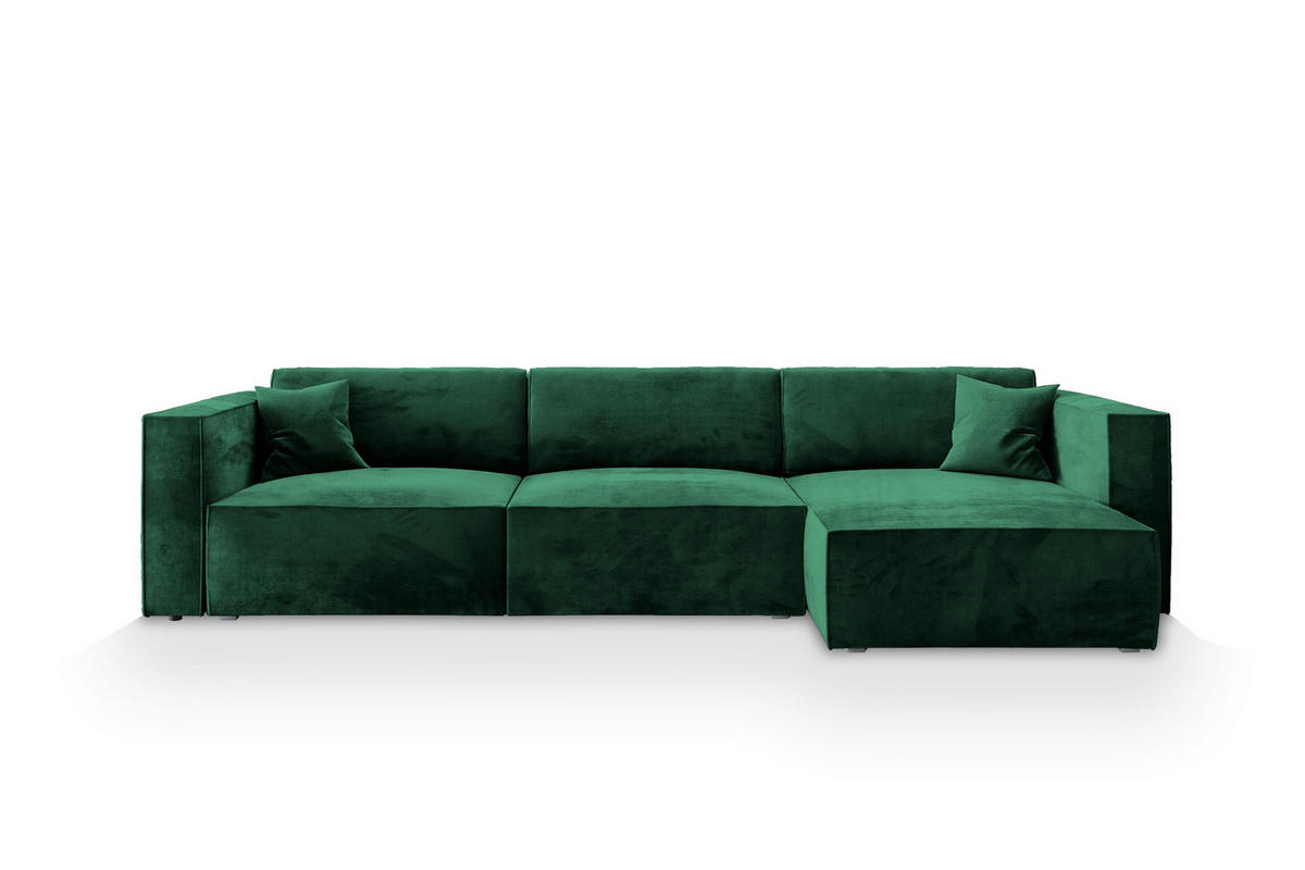 ECKSOFA TOLMO M Grün Velours-Stoff mit Schlaffunktion - Grün, Holz (347/148cm) - MASSENO
