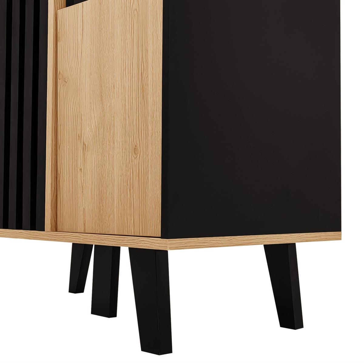 KOMMODE aus Spanplatte 80x120x40cm in Naturfarben mit LED & Glastüren - Naturfarben, Holzwerkstoff (80/120/40cm) - Modfu