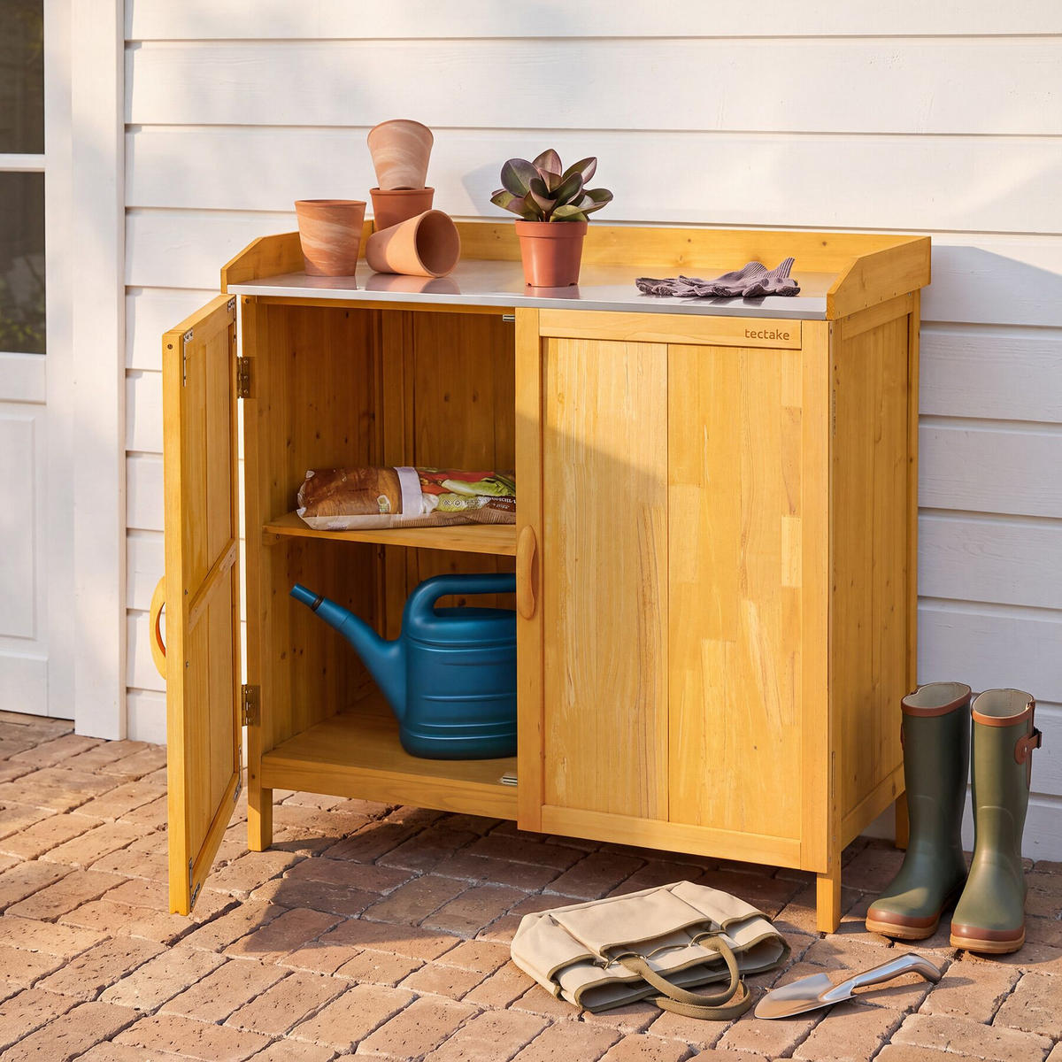 PFLANZTISCH Vita, 98 x 48 x 95 cm, braun - Braun, Holz (98/48/95cm) - tectake
