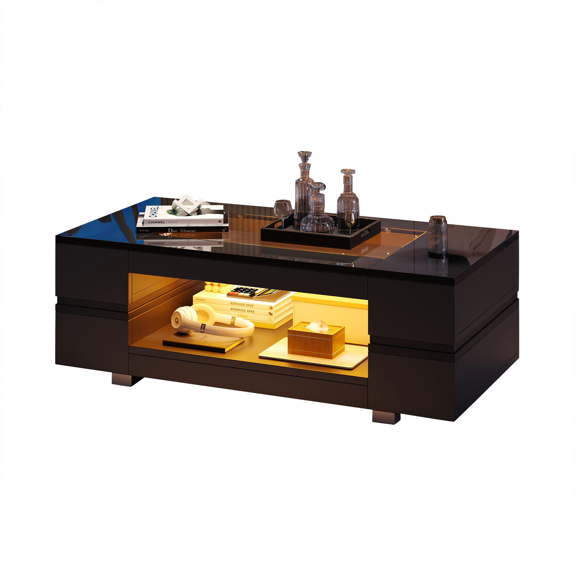 COUCHTISCH 100/50/35 cm schwarz mit LED-Beleuchtung - Schwarz, Holzwerkstoff (100/50/35cm) - OKWISH