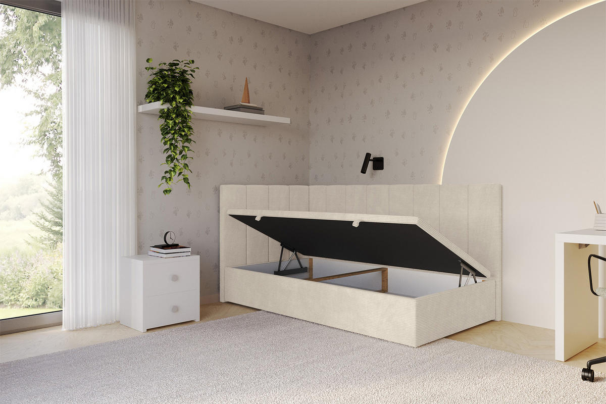 EINZELBETT Jugendbett mit Bettkasten Rechts, ohne Matratze - LOVY 90x200 Beige - Sandfarben, Holzwerkstoff/Textil (90/200cm) - ALTDECOR