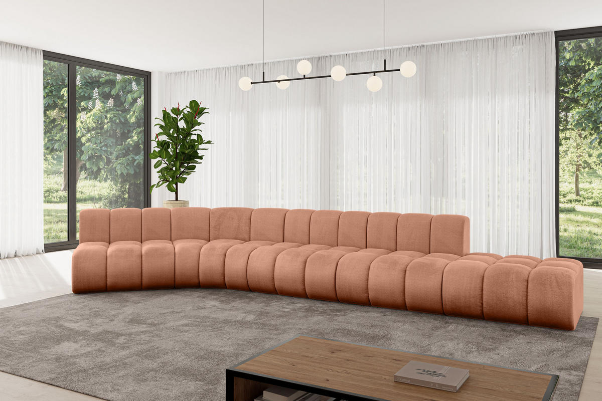 ECKSOFA modulares Sofa Brilo-L2 - 471x174x70 cm Apricot - Koralle, Holzwerkstoff/Textil (471/174cm) - ALTDECOR