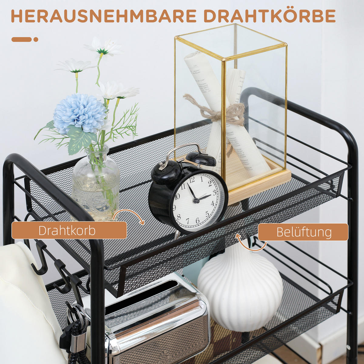 SERVIERWAGEN abnehmbar, Stahl, Schwarz - Schwarz, Metall (45/84/26.5cm) - HOMCOM
