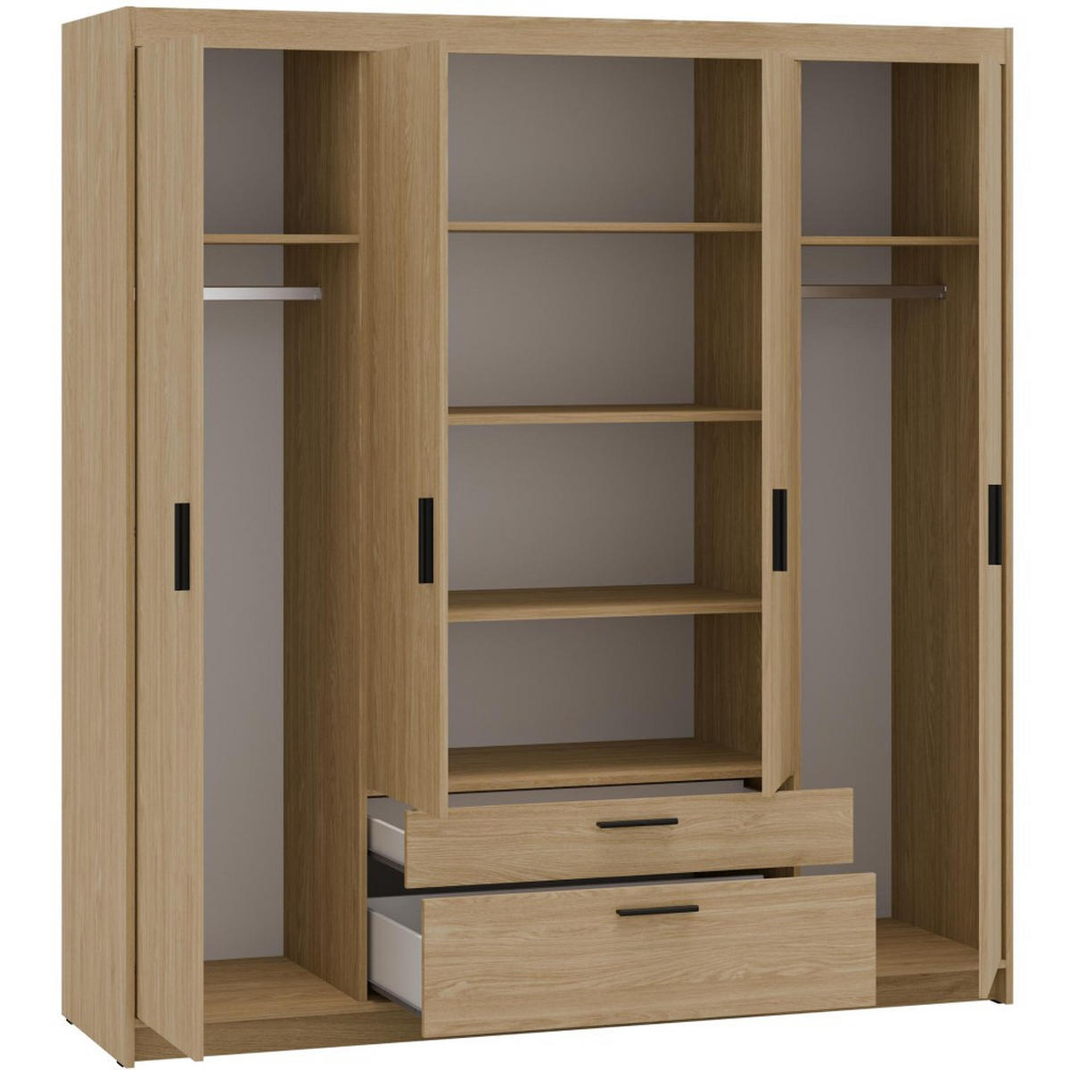 DREHTÜRENSCHRANK Elena mit 4 Türen und 2 Schubladen, ohne Spiegel Eiche Geölt - Eichefarben, Holzwerkstoff (176/190/53cm) - Beautysofa