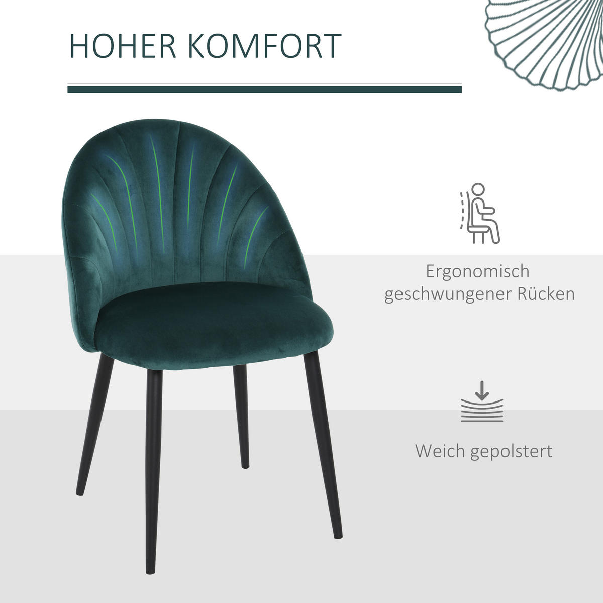 ESSZIMMERSTÜHLE, Samt, Metall, Grün - Grün, Textil (52/79/54cm) - HOMCOM