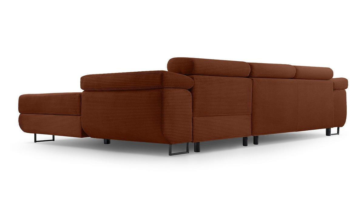 ECKSOFA L Form Arborio Ziegelrot 280/203/90 cm Rechts mit Schlaffunktion - Schwarz/Orange, Textil/Metall (280/203cm) - AX Living