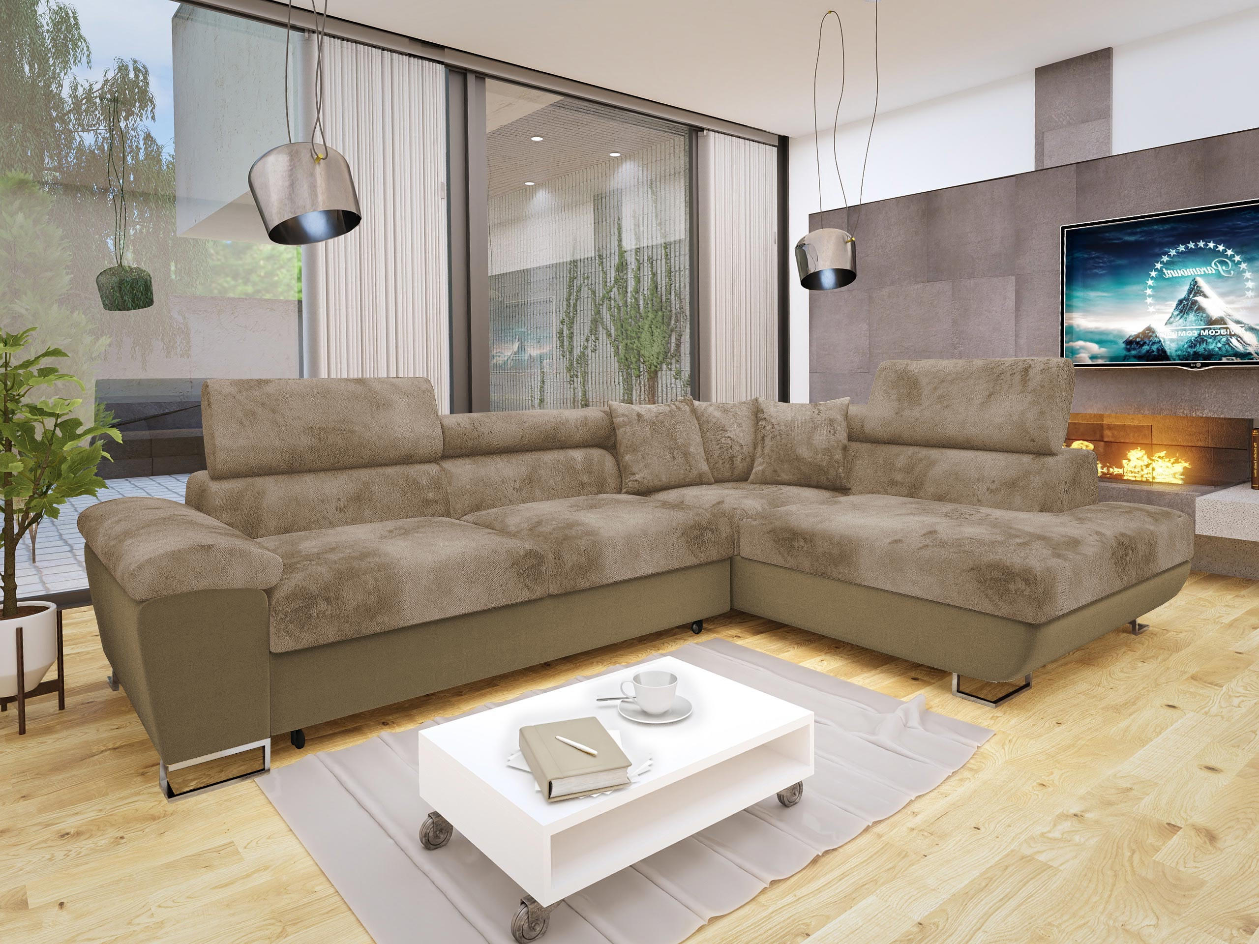 ECKSOFA Cotere Premium, Seite: Rechts - Hellbraun, Holz/Textil (270/202cm) - MIRJAN24