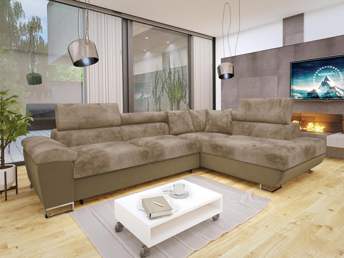 ECKSOFA Cotere Premium, Seite: Rechts - Hellbraun, Holz/Textil (270/202cm) - MIRJAN24