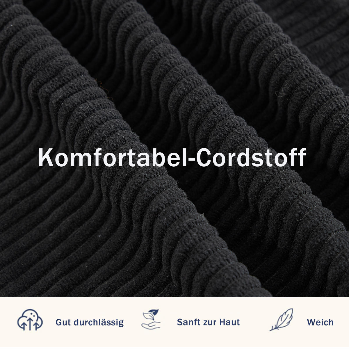 2-SITZER SCHLAFSOFA Cord Schwarz mit 2 Lendenkissen und Magazintaschen - Schwarz, Holzwerkstoff/Textil (165/67/212cm) - WISHDOR