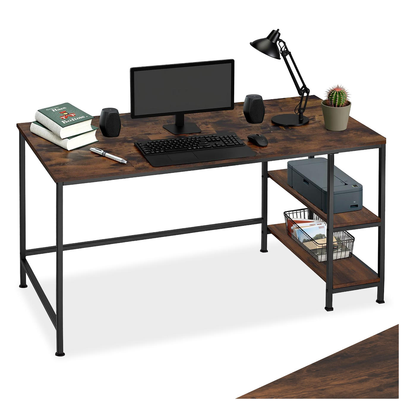 COMPUTERTISCH Canton,120 x 60 x 75,5 cm,Industrial Holz dunkel, rustikal - Rostfarben, Holzwerkstoff (120/60/75.5cm) - tectake