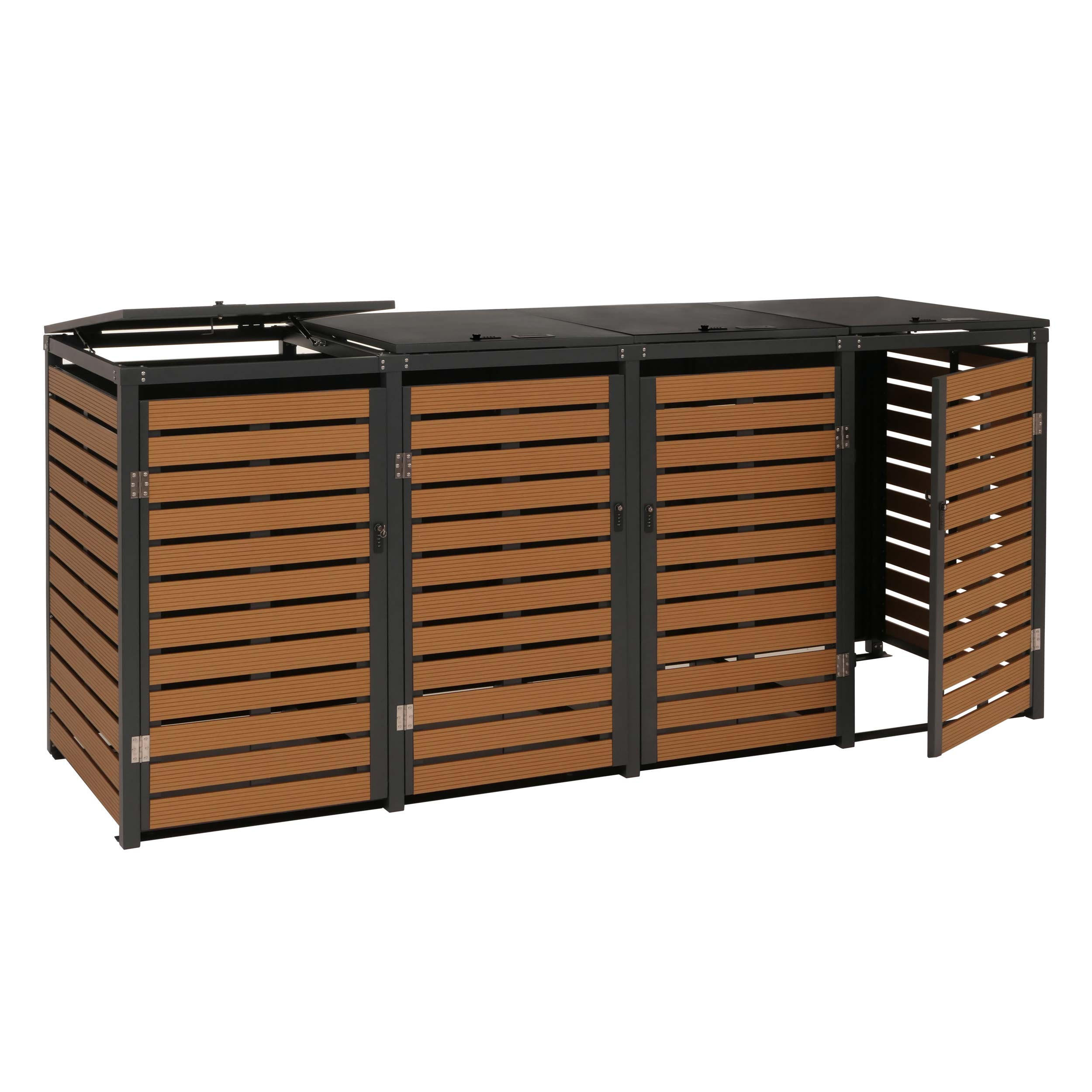 MÜLLTONNENVERKLEIDUNG 4ER Teak Dekor - Teakfarben, Metall (264/119/84cm) - MCW