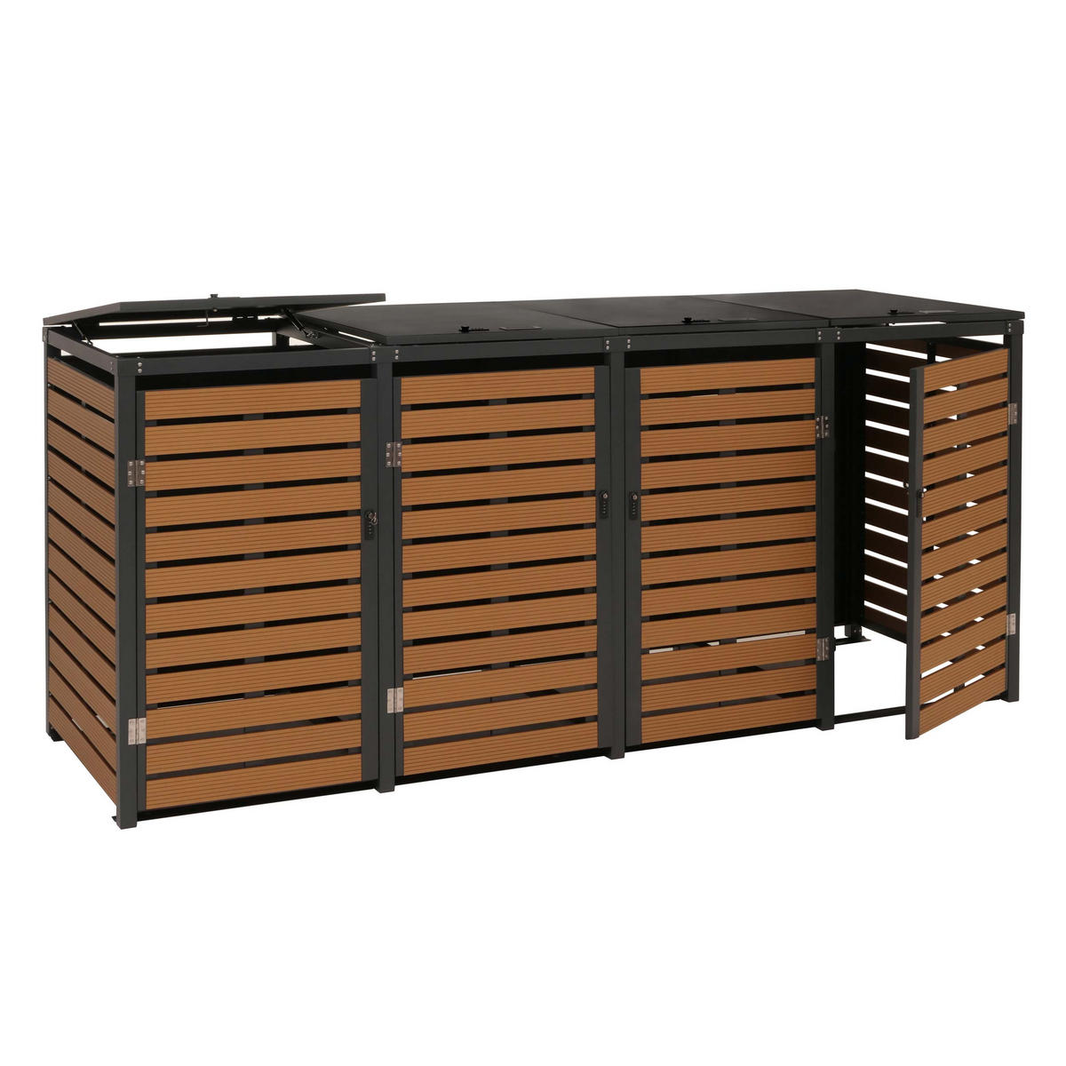 MÜLLTONNENVERKLEIDUNG 4ER Teak Dekor - Teakfarben, Metall (264/119/84cm) - MCW