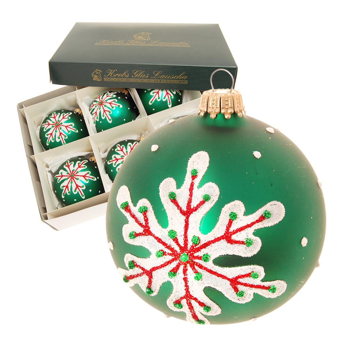 CHRISTBAUMKUGELN Schneeflocke Vereist Grün 8cm (Glas / 6 Stk.) - Grün, Glas (8/8/8cm) - Krebs Glas Lauscha