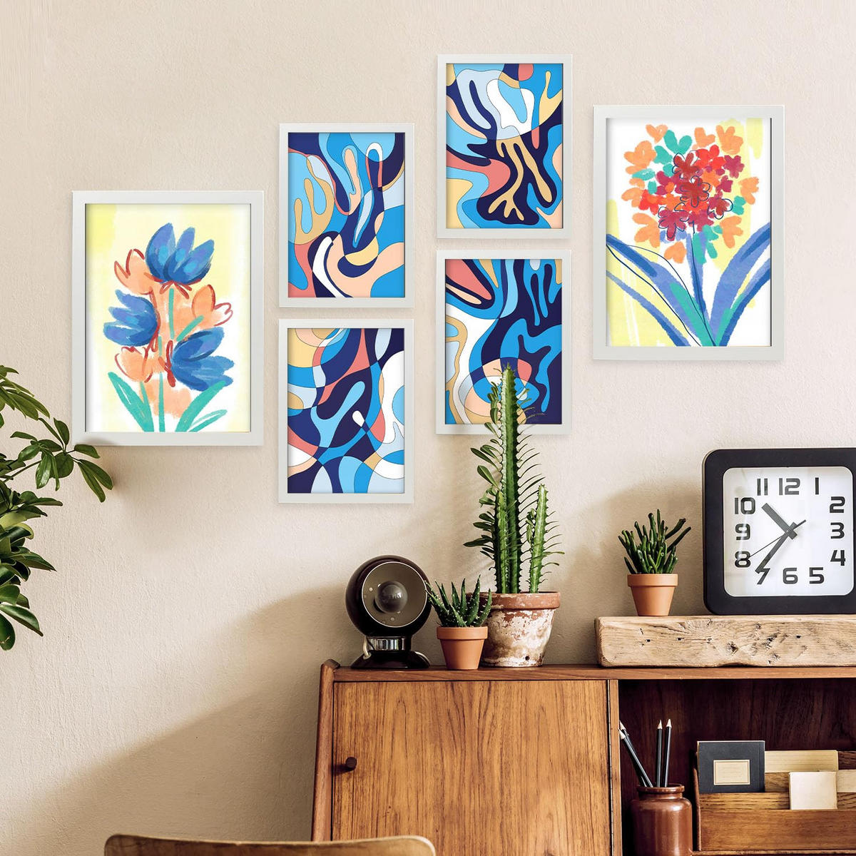POSTER Set Mit 6 Venenflora In Blume Zusammenfassung Ästhetische Dekorative Gemälde Für Ihr Wohnzimmer, Schlafzimmer, Zuhause A3 & A4 Weißer Rahmen - Weiß, Papier (29/3cm) - Nacnic