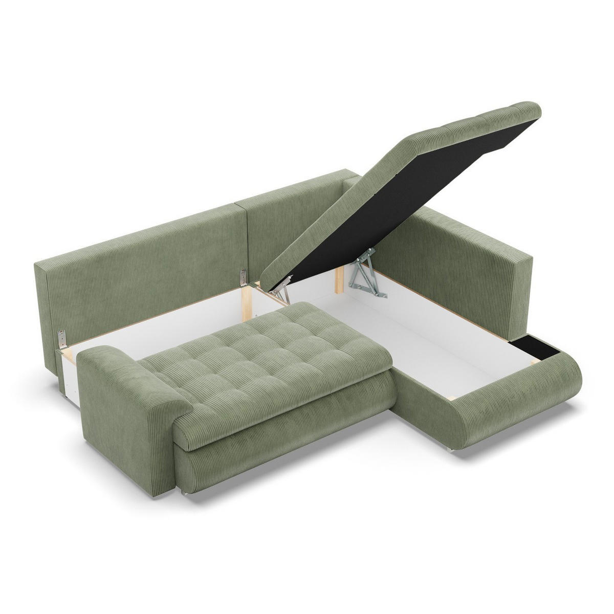 ECKSOFA RECHTS MIT SCHLAFFUNKTION FORESTA, Cord - Grün - Grün, Textil (230/200cm) - Mebligo