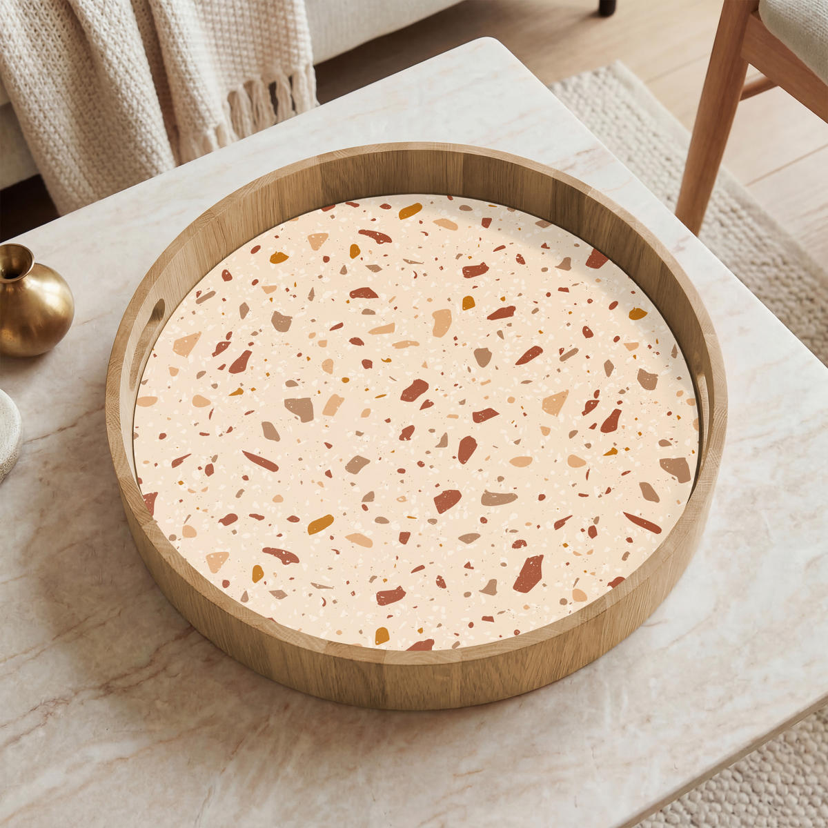 TABLETT - Terrazzo - Muster - Bunt - Stein - 40x40 cm - Beige, Holz (40/5/5cm) - OnlyWow