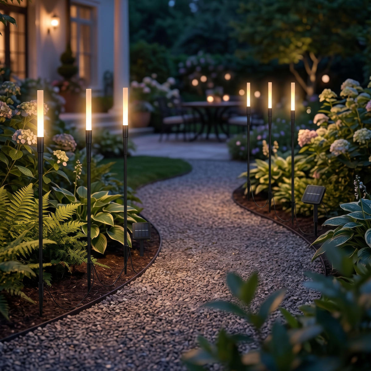 LED-GARTENSTECKER 6er-Set Solarleuchten warmweiß schwarz 121 cm Metall Acryl wetterfest mit Dämmerungssensor Außenbeleuchtung - Schwarz, Kunststoff (3/3/121cm) - Northpoint