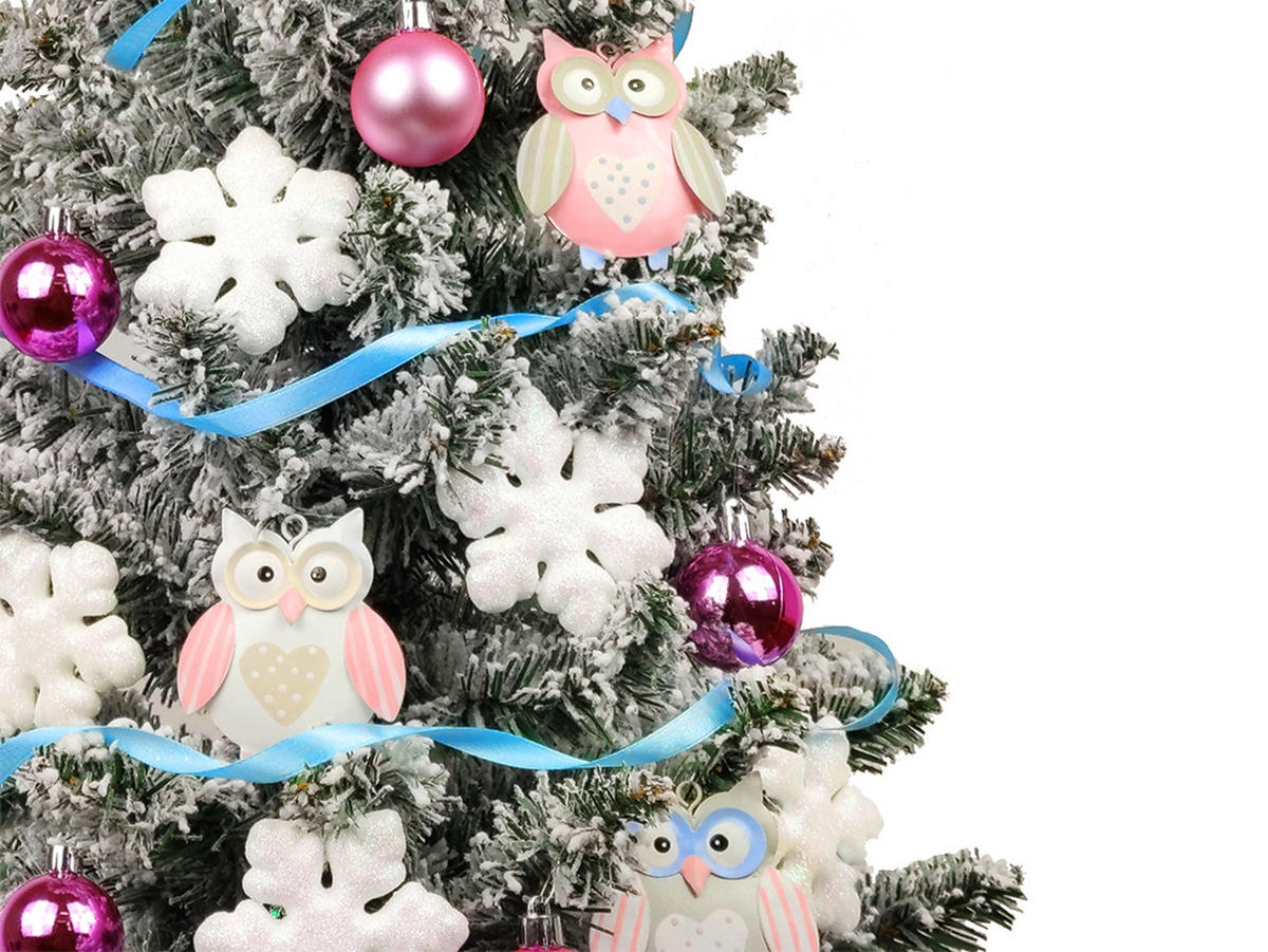 LAALU WEIHNACHTSBAUM geschmückt künstlich EULE 60 cm mit LED-BELEUCHTUNG IM TOPF - Blau/Weiß, Kunststoff (60cm) - LAALU