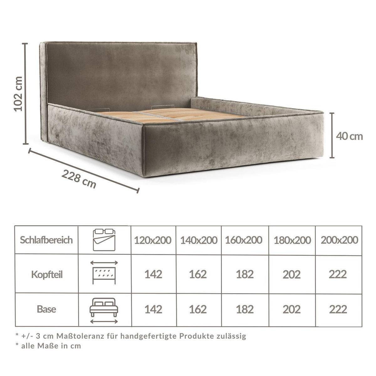 POLSTERBETT Lounge Braun 200/200 cm im Chenille-Stoff - Schwarz/Naturfarben, Holz/Holzwerkstoff (200/200cm) - Maison de Reve