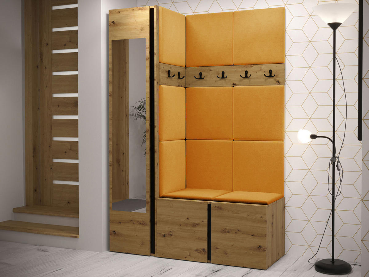 GARDEROBEN-SET Orion X - Eiche Artisan/Orange, Holzwerkstoff/Kunststoff (124/186/46cm) - MIRJAN24