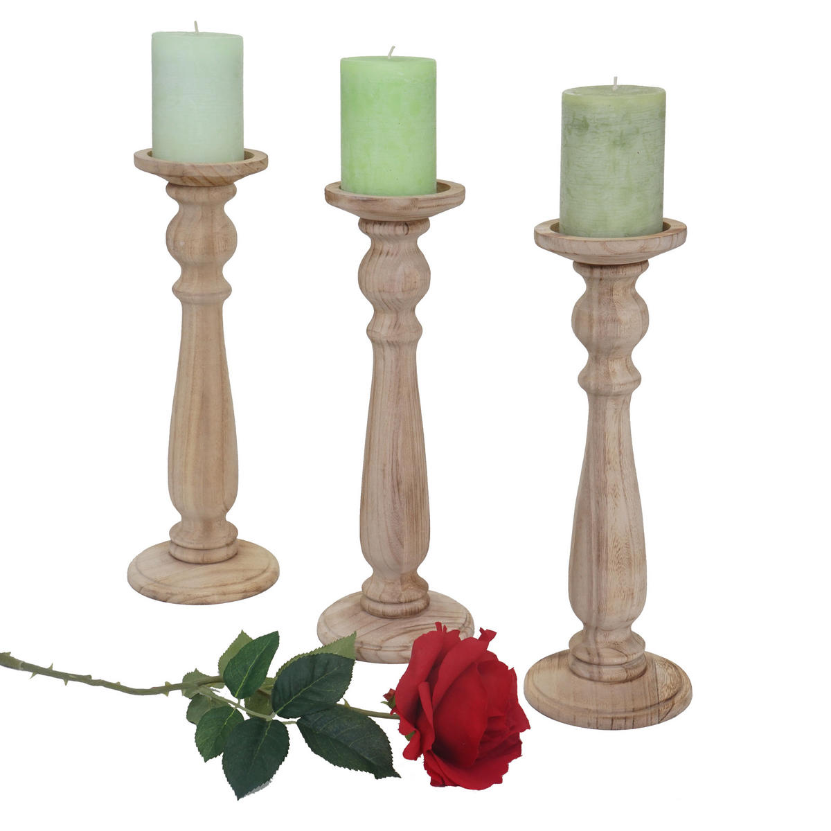 KERZENSTÄNDER 3ER-SET Beige 3-er Set-Set - Beige, Holz (12/35/12cm) - MCW