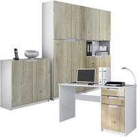 BÜROMÖBELSET Logan Fronten in Eiche Nordic - Silbereichenfarben, Holzwerkstoff (246/185/60cm) - Vladon