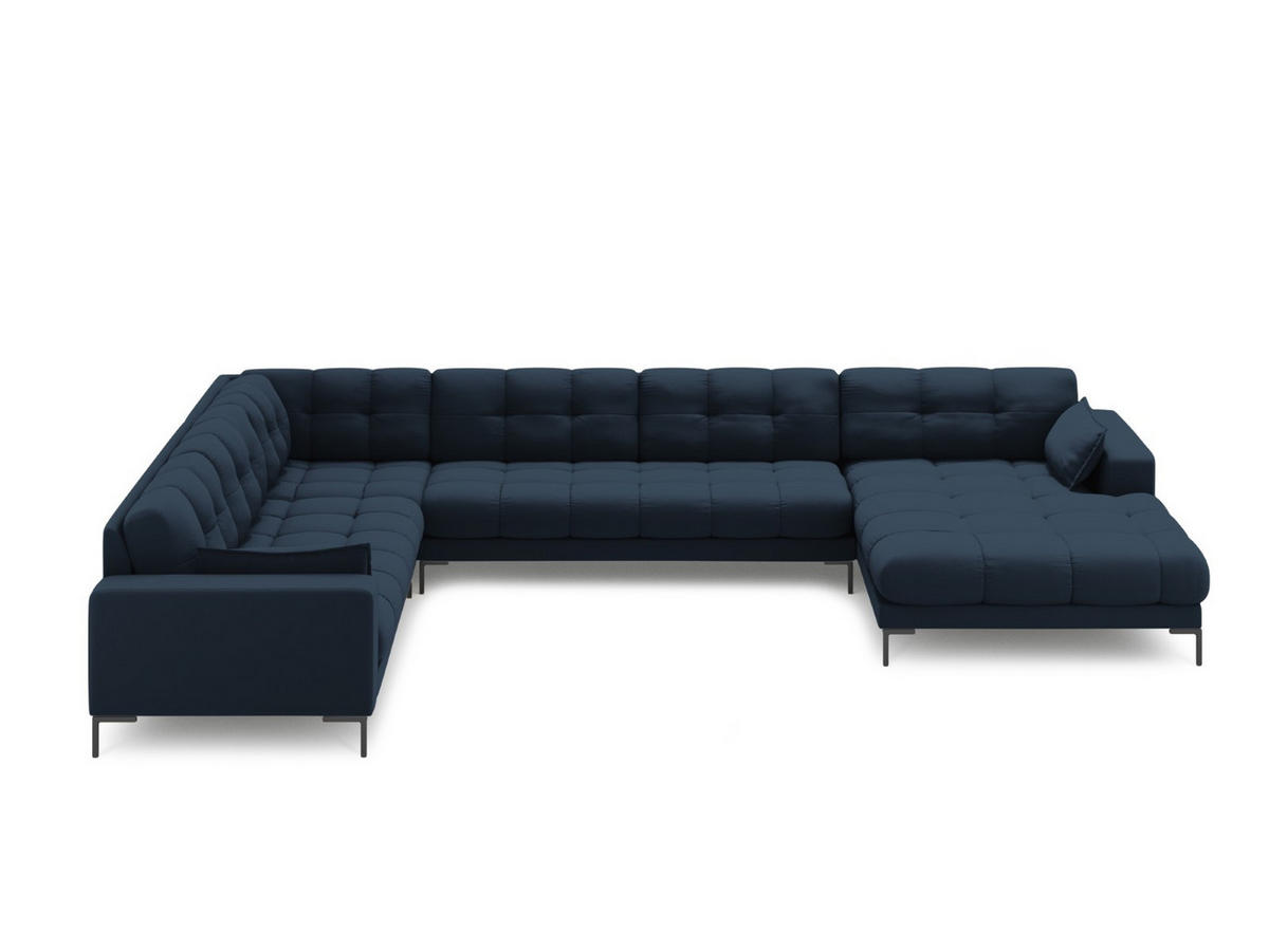 PANORAMASOFA links Mamaia aus strukturiertem Stoff blau 7 Sitzplätze - Blau, Textil (256/75/327cm) - Micadoni