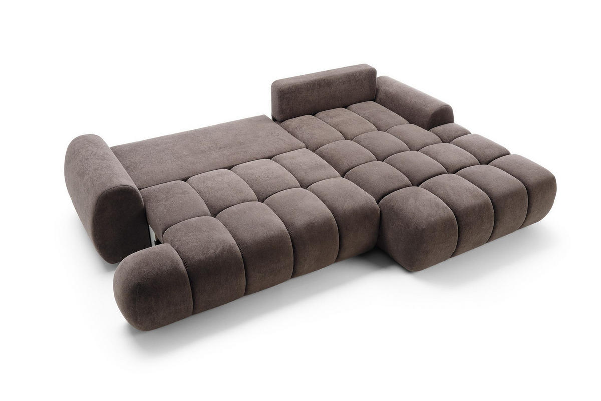 ECKSOFA GARDA Braun Plüsch-Stoff mit Schlaffunktion - Braun, Holz (280/131cm) - MASSENO