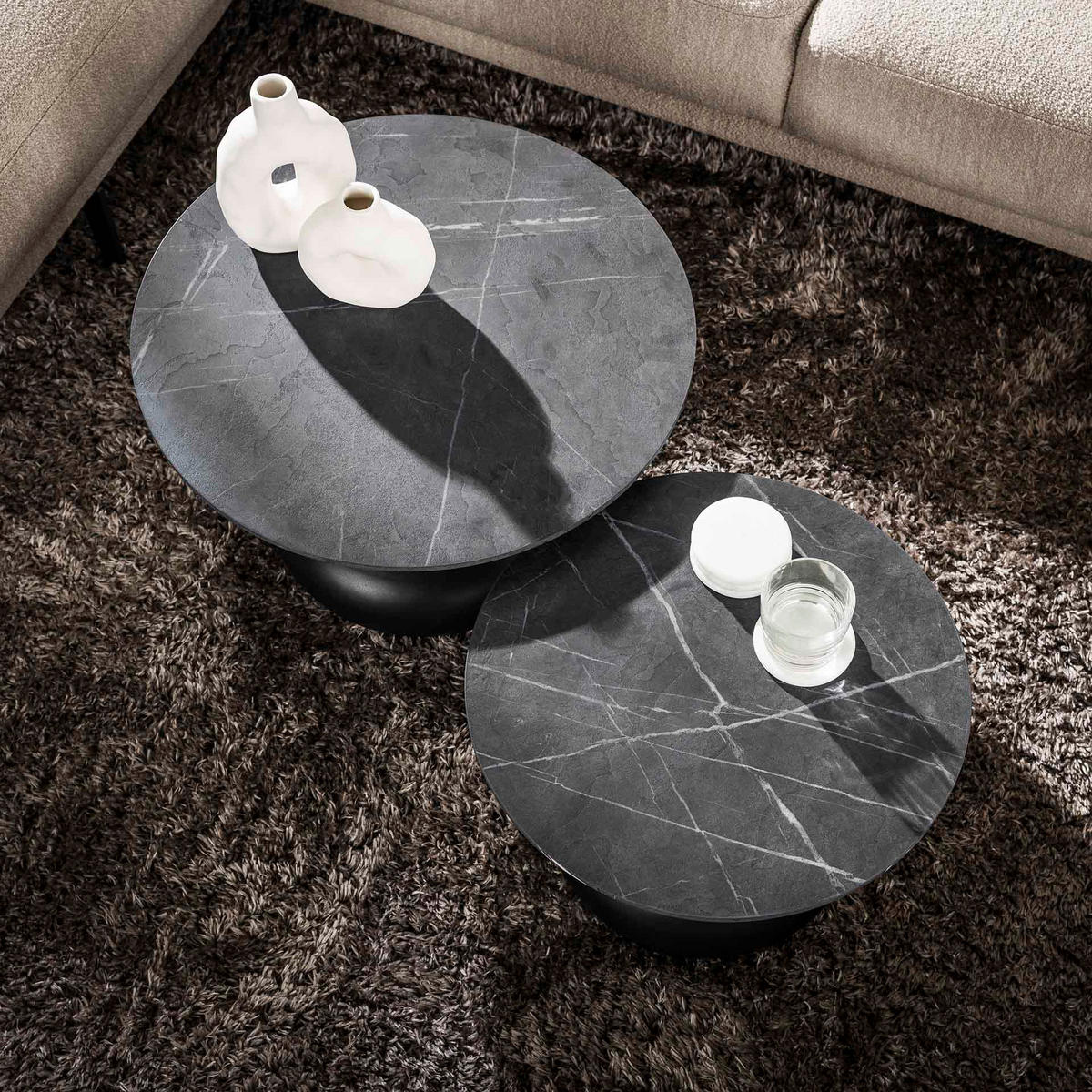 COUCHTISCH Drop Schwarz 60/60/40 cm 2er-Set - Schwarz, Stein (60/60/40cm) - Hoyz Collection
