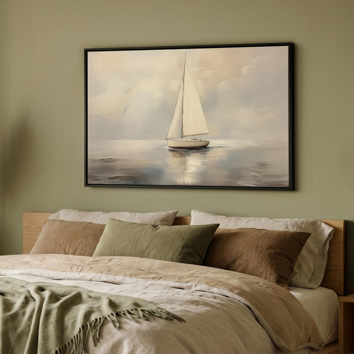 LEINWAND Bilder mit Rahmen - Segelschiff - Meer - Bewölkt - 90x60 - Creme, Textil (90/60cm) - MuchoWow
