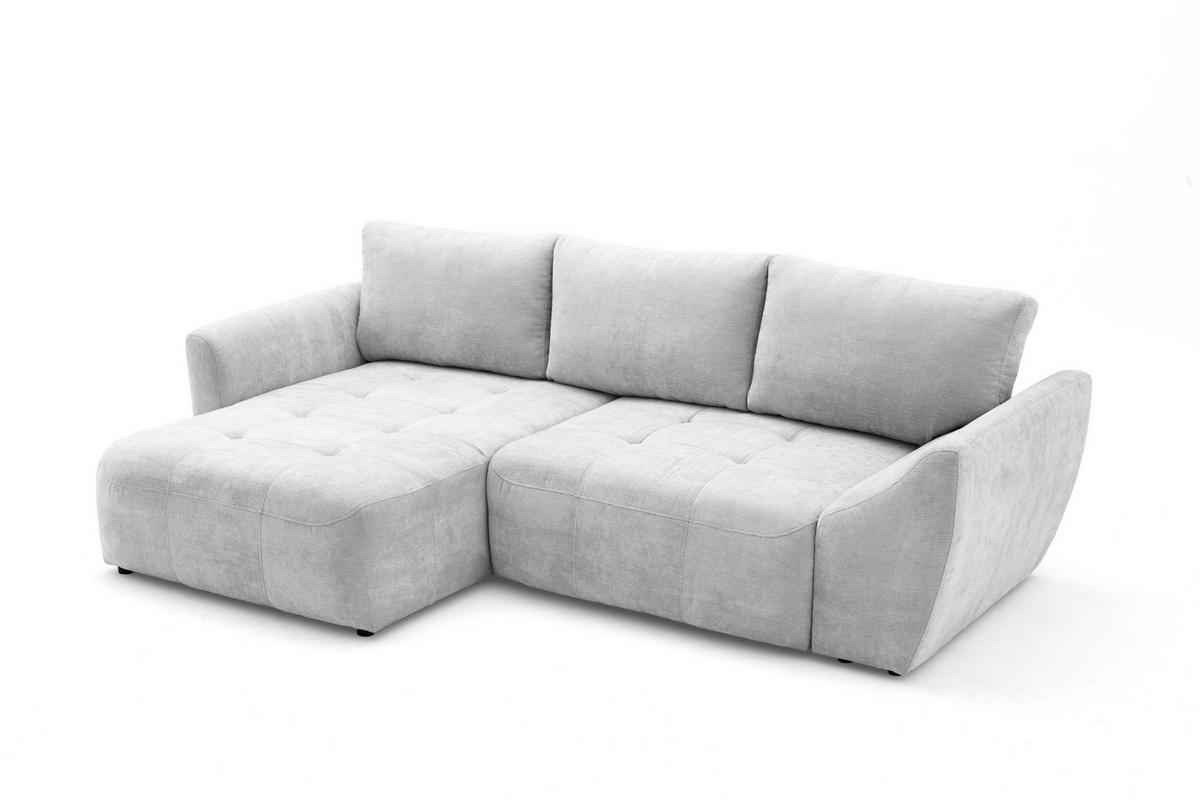 ECKSOFA NICE L Links mit Schlaffunktion 137x204 Chenille Hellgrau - Hellgrau/Schwarz, Holz/Textil (260/165cm) - Muffo