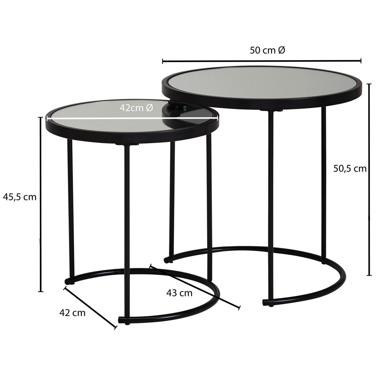 BEISTELLTISCH Set – Schwarz Glasplatte modern 50x50x50 cm 42x45x42 cm - Schwarz, Glas/Metall (50/50/50cm) - KADIMA DESIGN