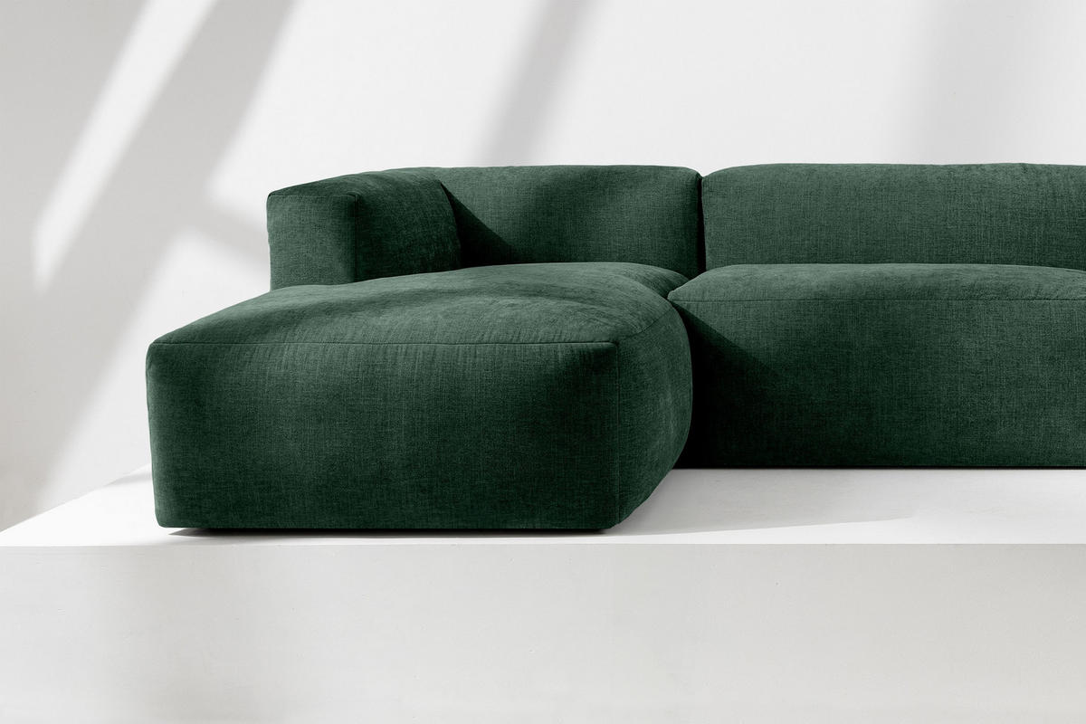 ECKMODULSOFA-LINKS BUFFO 3/4 Sitzer mit extrem weicher Sitzfläche, Gewebestoff, maritim - Grün, Textil (237/180cm) - KONSIMO®