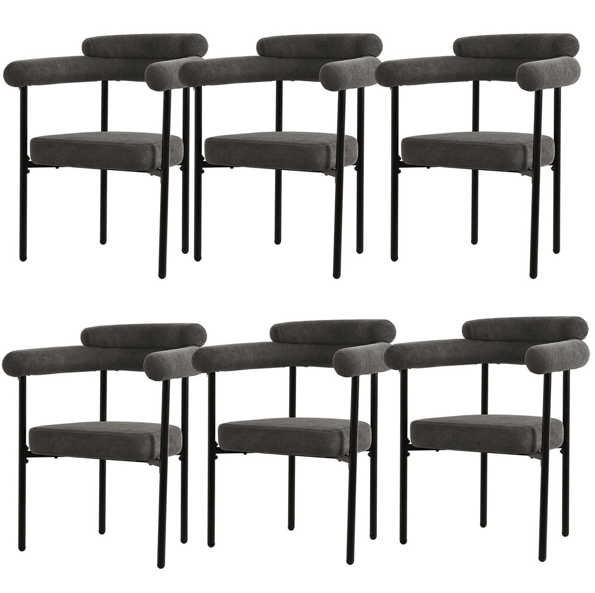 SESSEL ergonomisch ca. 70 x 62 x 84 cm Stoff Dunkelgrau 6er-Set - Dunkelgrau, Metall (62/84/70.1cm) - Meubliv