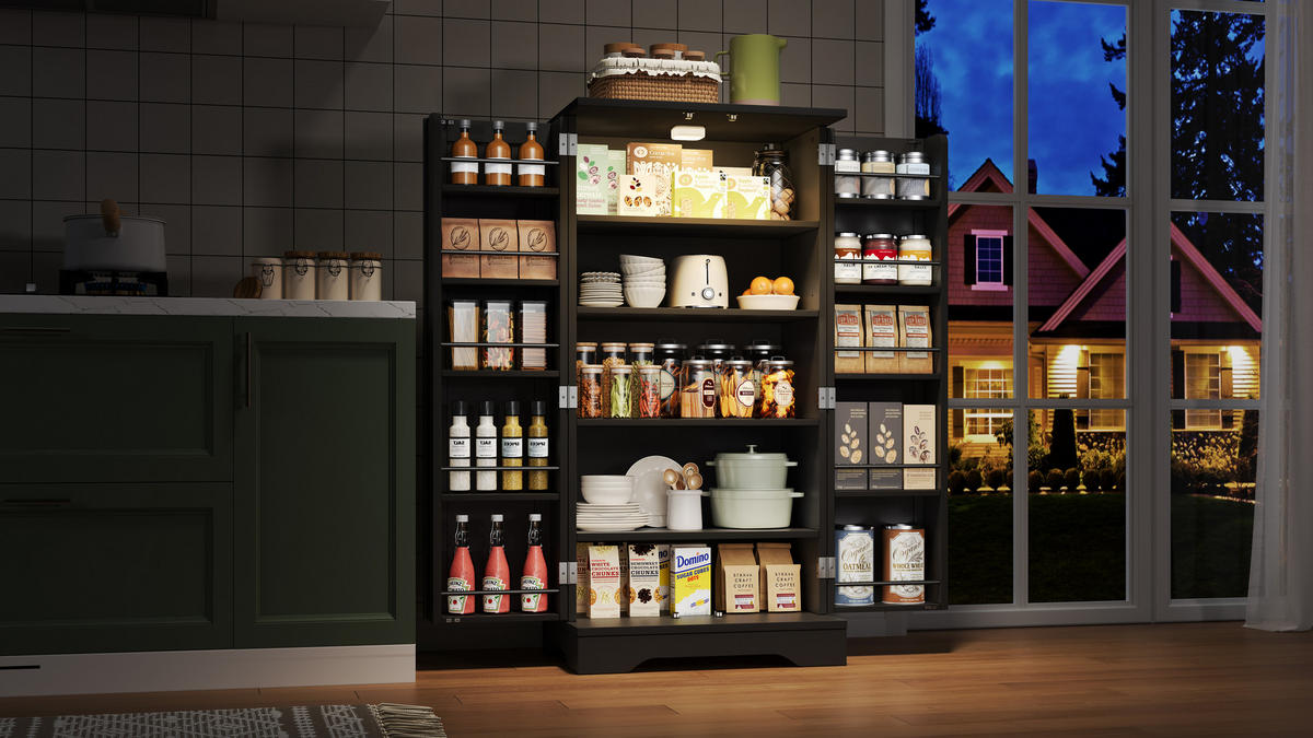 HOCHSCHRANK 2-türig aus MDF mit LED-Sensorlicht, moderner Stauraum für Küche und Wohnraum, 120/60/40 cm, Schwarz - Schwarz, Holzwerkstoff (60/120/40cm) - Redom