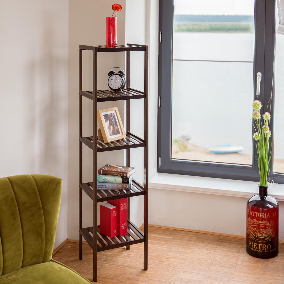BADREGAL - Dunkelbraun, Holz (34.5/139.5/33cm) - Relaxdays