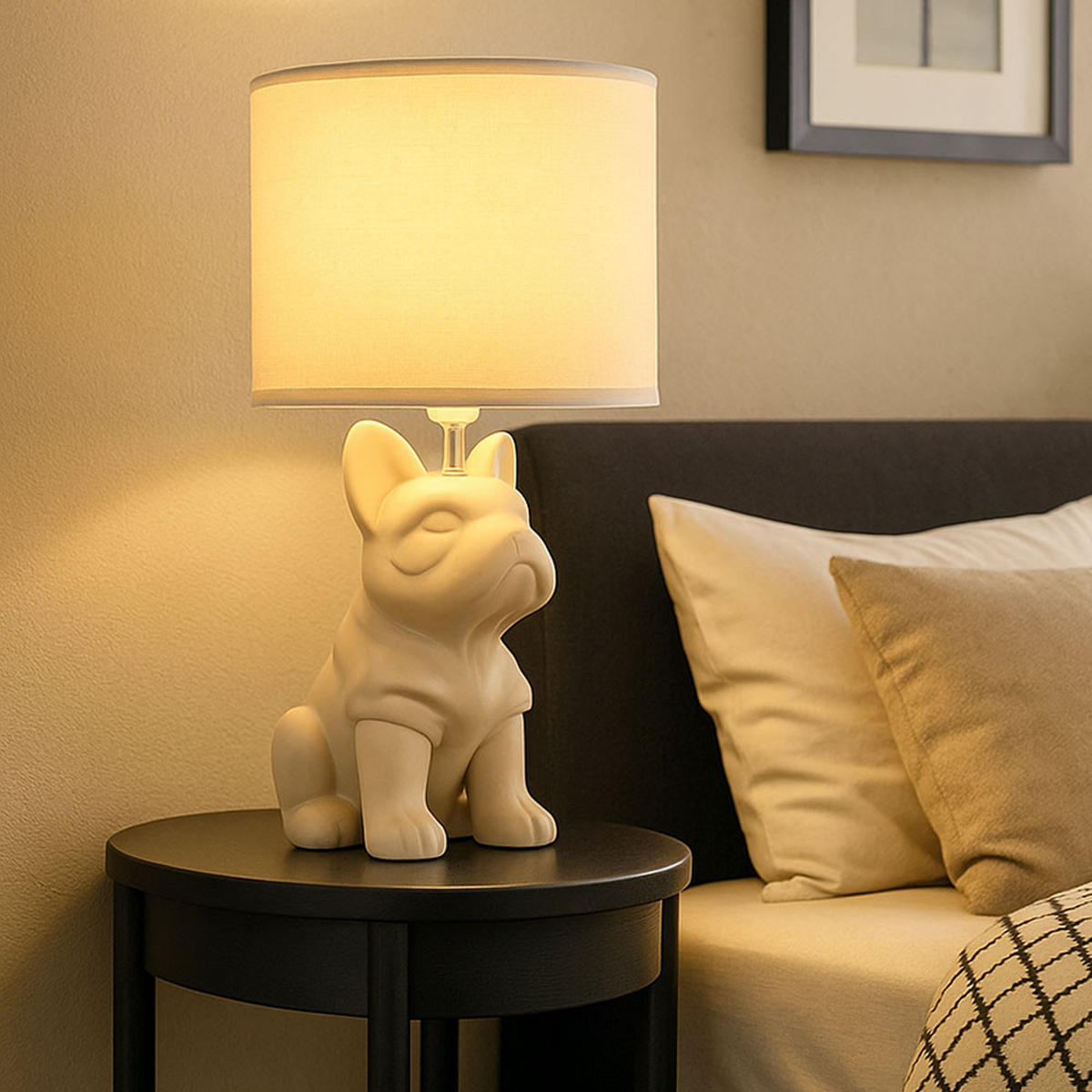 TISCHLEUCHTE Keramik Sandfarben Hunde Design - Beige, Textil (22/22/40cm) - Globo Lighting