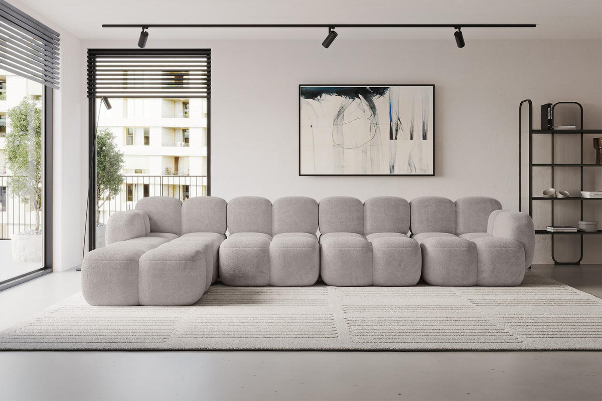 ECKSOFA modulares Sofa Links Miko-L3 390x205x75 Hellgrau Velours - Hellgrau/Schwarz, Holzwerkstoff/Kunststoff (390/205cm) - ALTDECOR