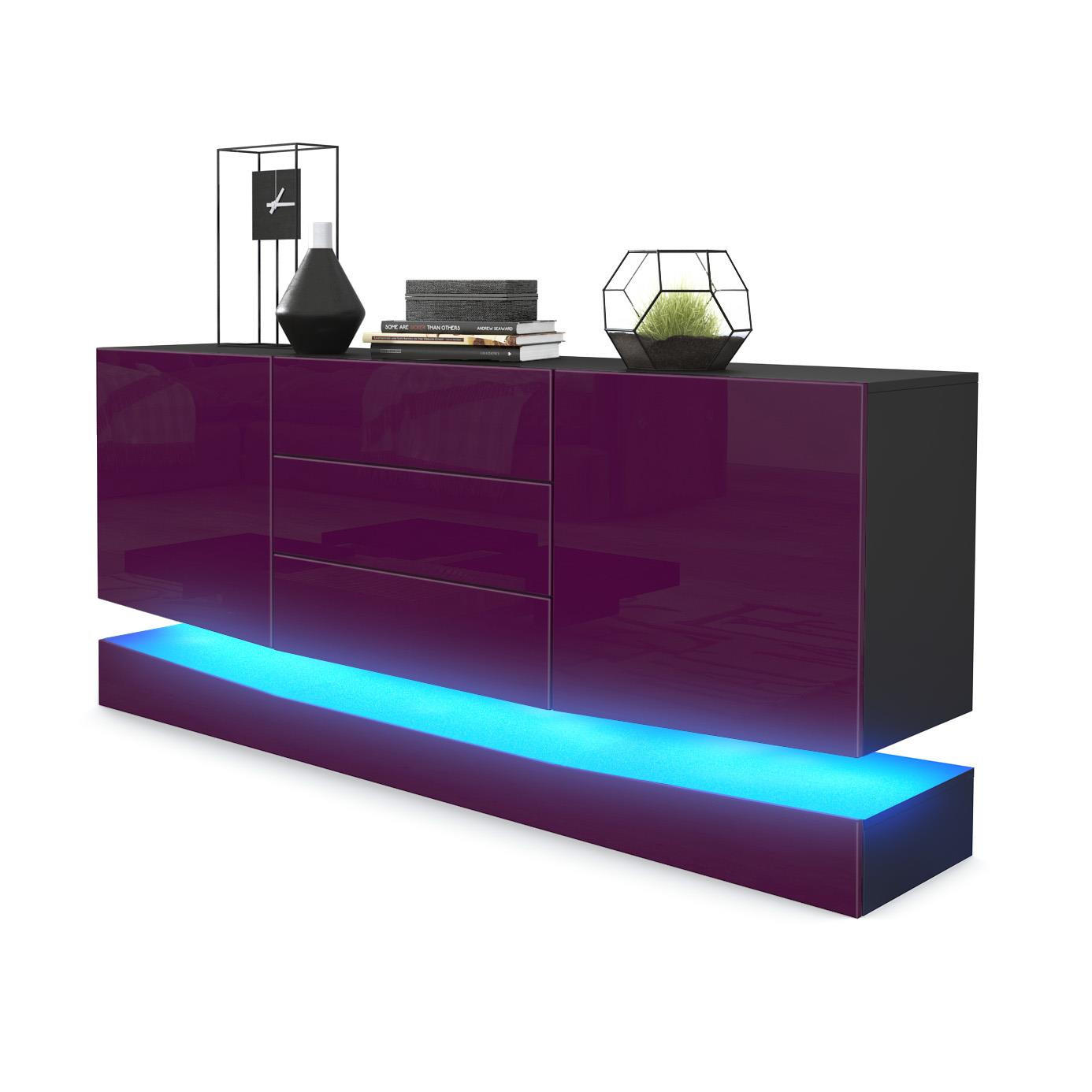 SIDEBOARD City Fronten in Brombeer Hochglanz - Brombeere, Holzwerkstoff (178/82/39cm) - Vladon