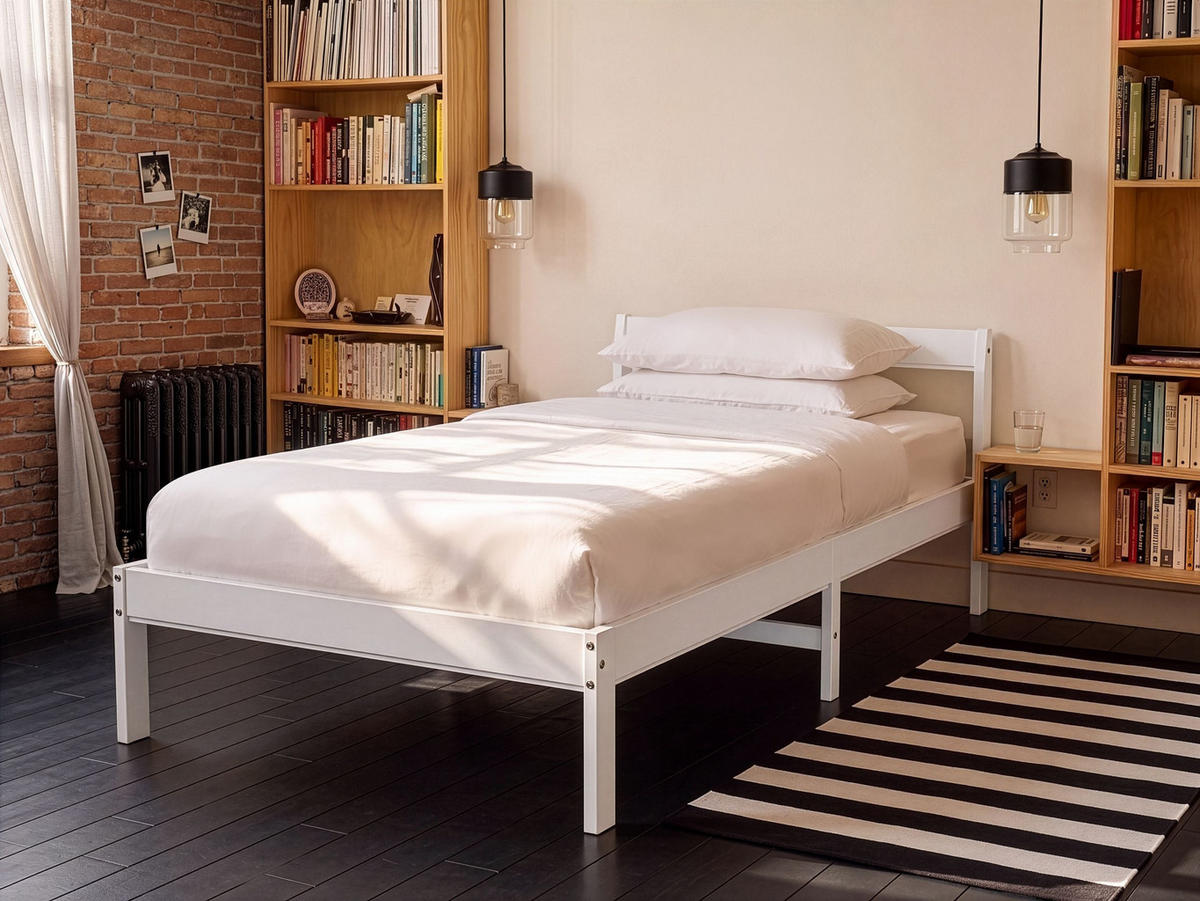 BETT mit Lattenrost 90/200 Kiefernholz Weiß Madone - Weiß, Holz (90/200cm) - Beliani