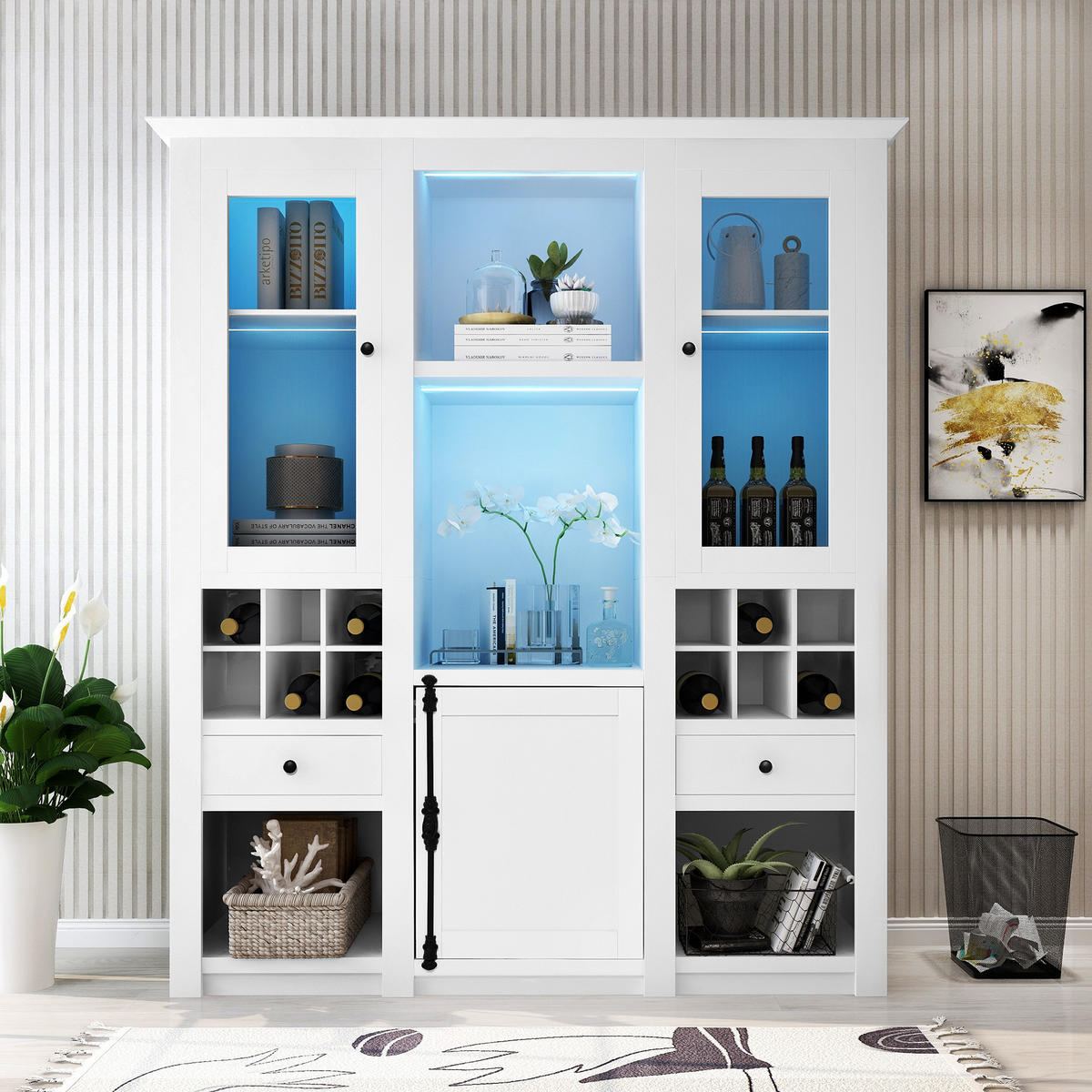 VITRINE LED 3 Böden Standvitrine Stauraum Weiß - Weiß, Holzwerkstoff (143/170/45.5cm) - FLIEKS