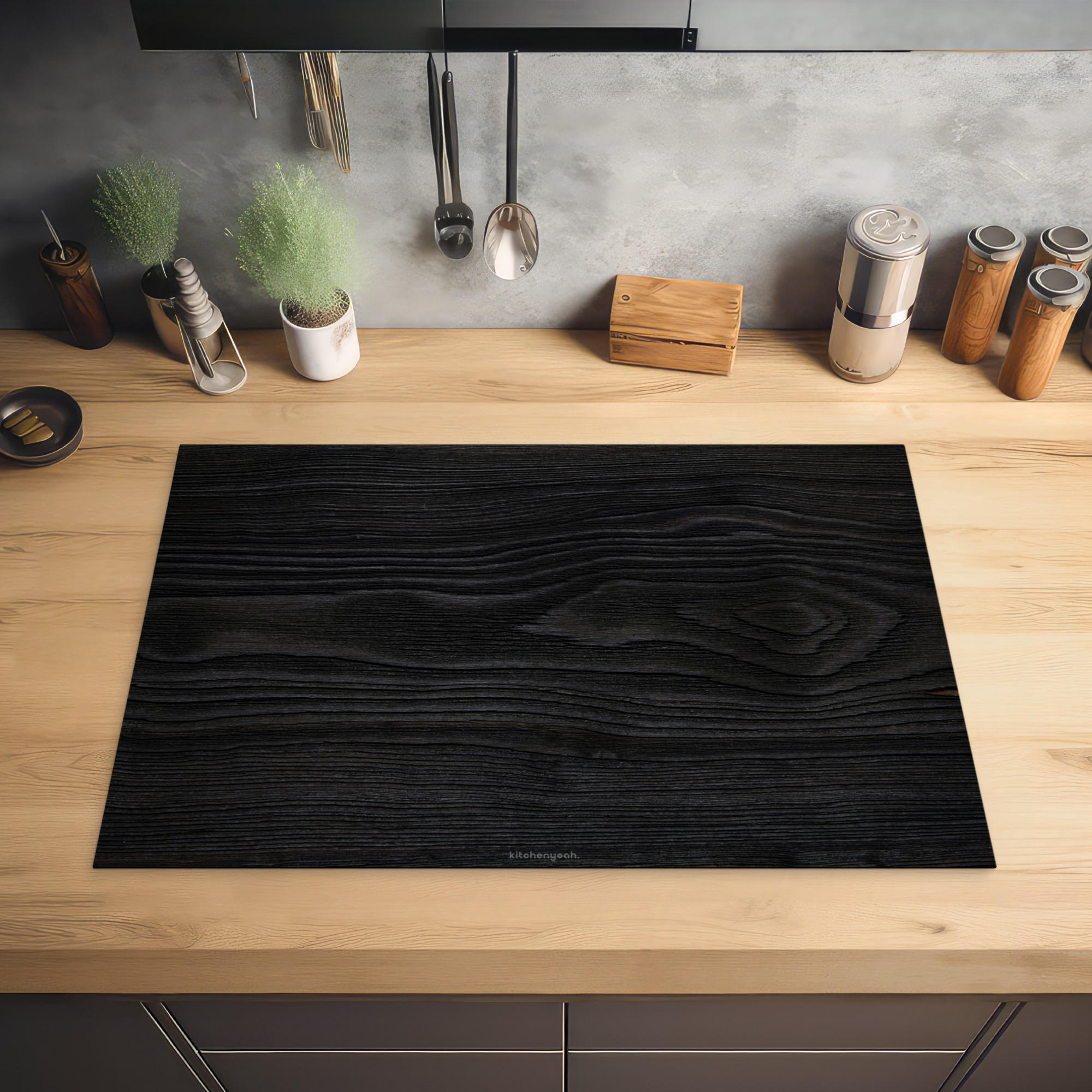 HERDABDECKPLATTE Schwarz - Holzoptik 78x52 cm - Schwarz, Kunststoff (78/0.2/52cm) - MuchoWow