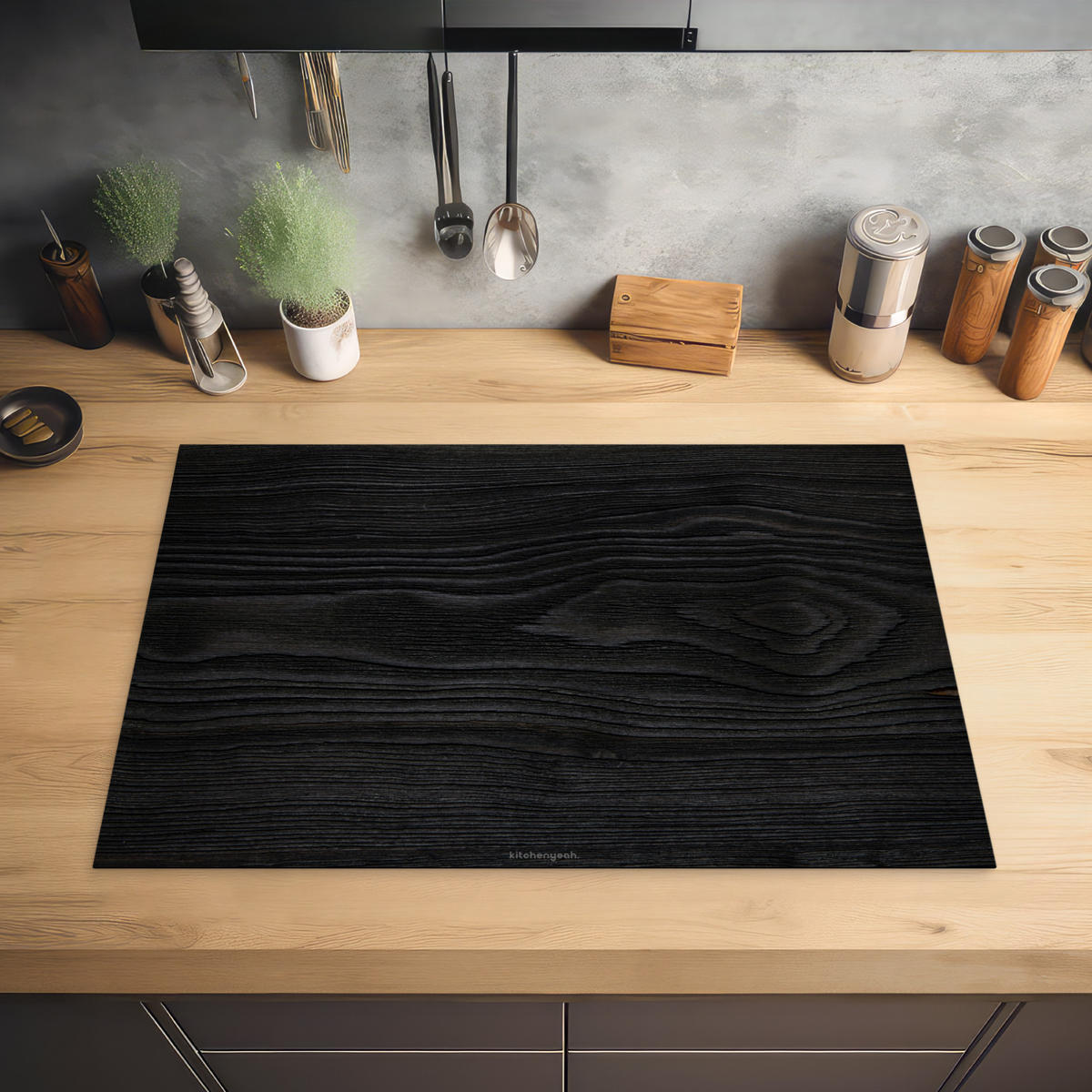 HERDABDECKPLATTE Schwarz - Holzoptik 78x52 cm - Schwarz, Kunststoff (78/0.2/52cm) - MuchoWow