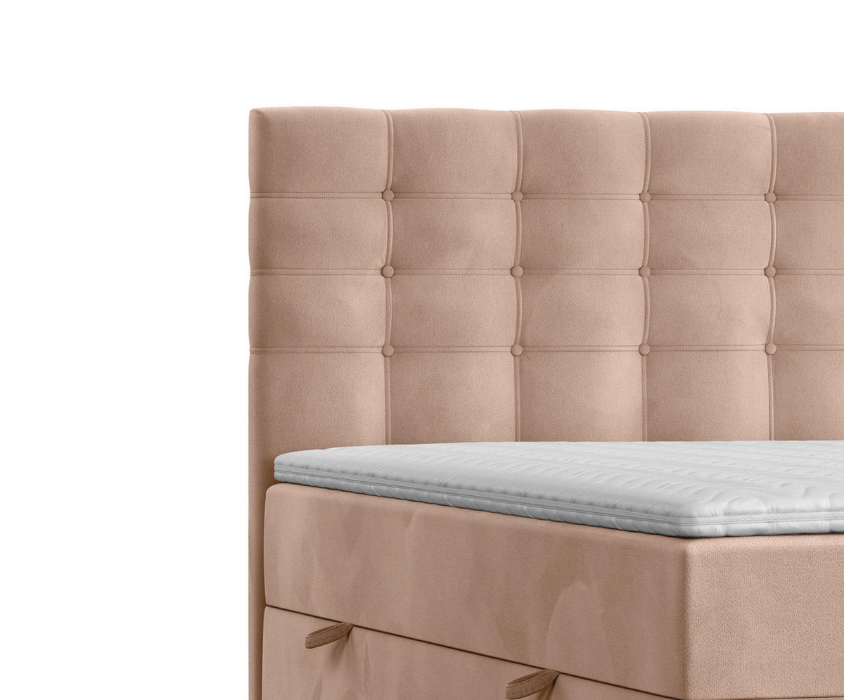 BOXBETT Sansa Korallenfarbe 120/200 cm mit Taschenmatratze und Topper - Koralle/Schwarz, Holz/Holzwerkstoff (120/200cm) - Maison de Reve
