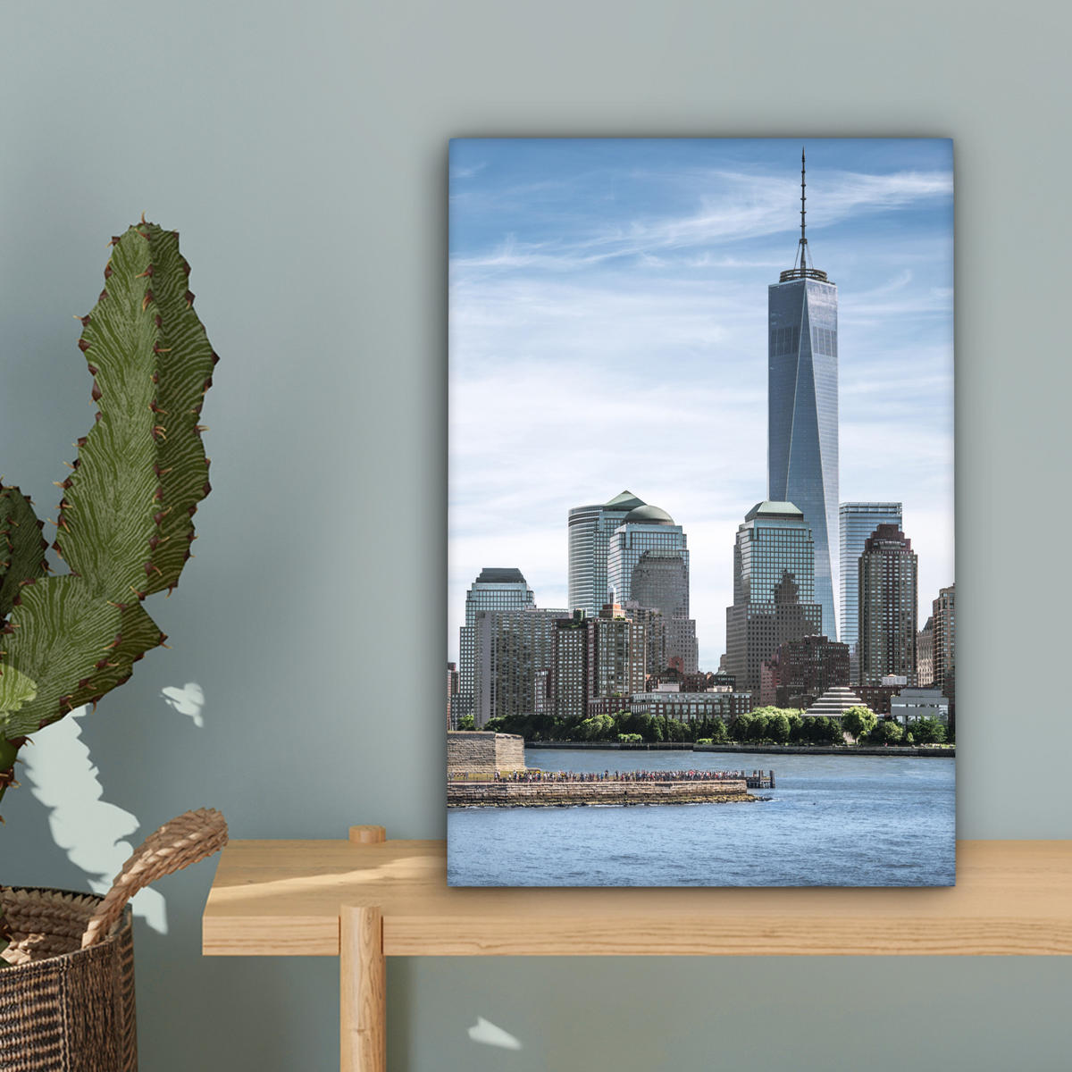 LEINWANDBILD New York - Freiheitsstatue - Wasser Deko Wohnzimmer 20x30 cm - Hellblau, Textil (20/30cm) - MuchoWow