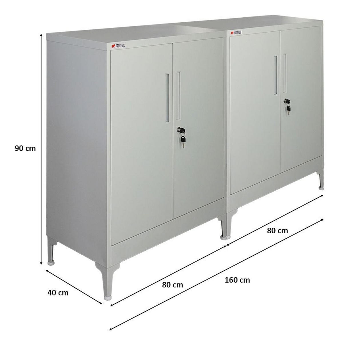 AKTENSCHRANK Elephant 2er-Set 2 Ebenen Lichtgrau 90x80x40cm - Hellgrau, Metall (160/90/40cm) - PROREGAL