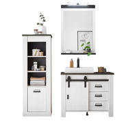 BADMÖBEL-SET 5-teilig weiß Pinie, anthrazit Landhaus, Badkombination MIT Waschbecken und Spiegellampe - Anthrazit/Weiß, Holzwerkstoff/Metall (165/210/43cm) - Furn.Design