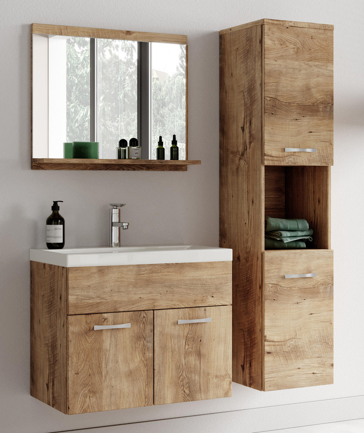 BADMÖBEL-SET Montreal 3 Teile Kastanien Eiche - 60 x 35 x 51 cm - Kastanienfarben/Eichefarben, Holz (60/51/35cm) - Badplaats