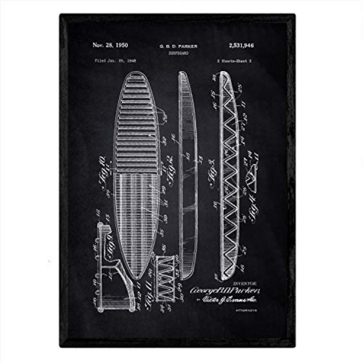 POSTER Surfbrett Patent A3 Rahmenlos - Klar, Papier (29.7/5/42cm) - Nacnic