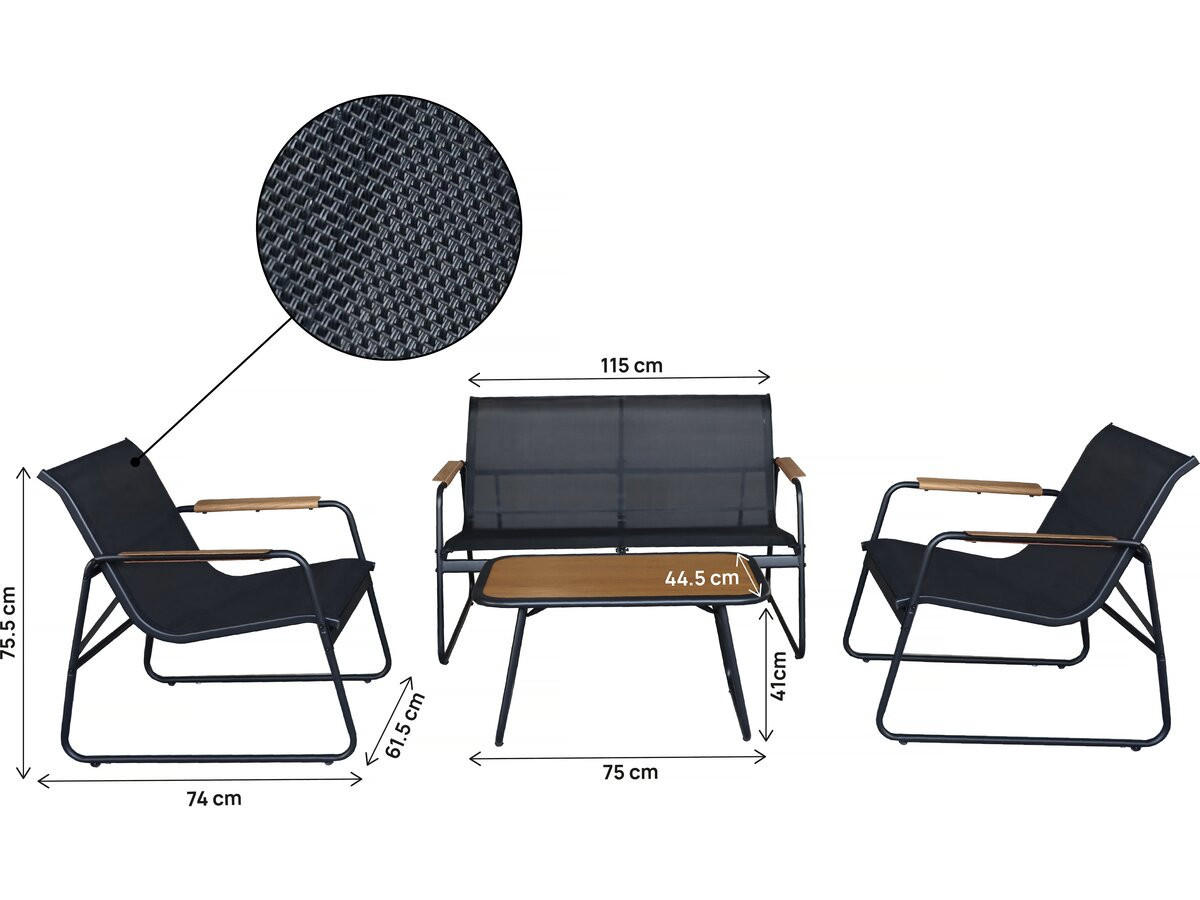 LOUNGEGARNITUR Sparta 4-Sitzer Schwarz - Schwarz, Metall - Habitat Garten